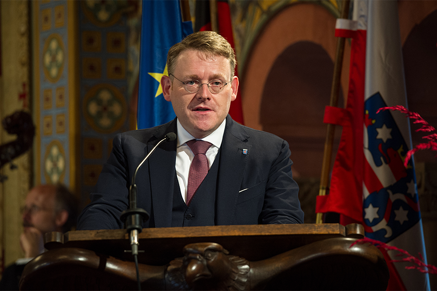 Landtagspräsident Christian Carius spricht auf dem Festakt anlässlich 25 Jahre Verfassung und 28 Jahre Thüringer Landtag auf der Wartburg in Eisenach