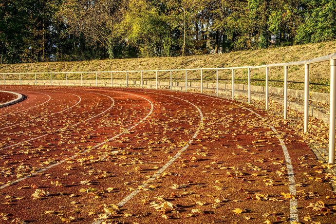 Aschebahn, auf der viele mit Herbstblätter liegen